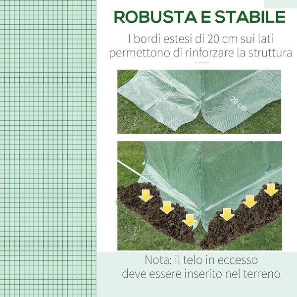 Brugel Telo per Serra in PE con 6 Finestre Porta Avvolgibile e Bordi Interrati 3x2x2 m colore Verde - 824DHGN