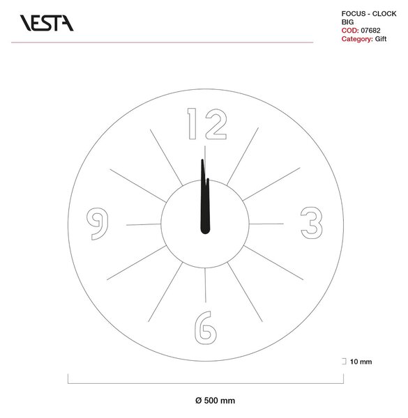 Orologio da parete in cristallo acrilico trasparente bordo stondato focus BIG Diametro 50 cm trasparente incolore, spessore 3 mm