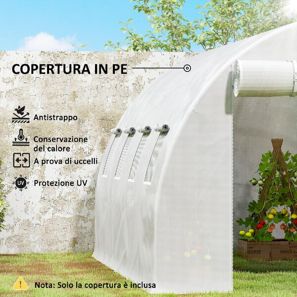 VivaGarden Telo Serra in PE con 8 Finestre, Porta Avvolgibile e Bordi Interrati 4x3x2 m colore Bianco - WTZ538