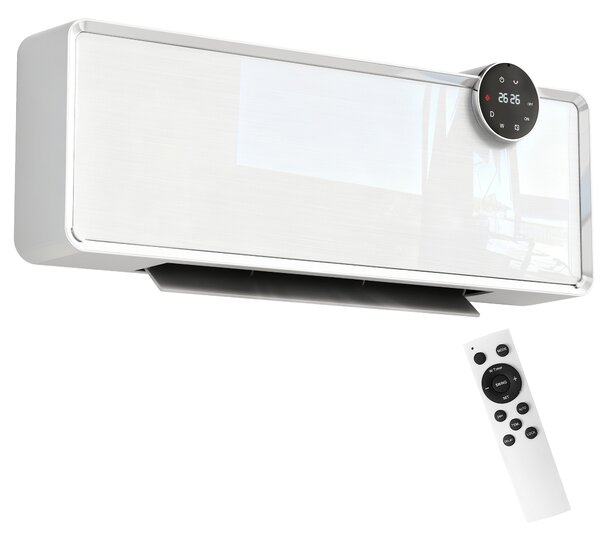 HOMCOM Stufa Ceramica Elettrica 2000W da Parete con 3 Modalità, Temperatura Regolabile, Timer e Telecomando, Bianco | Aosom Italy
