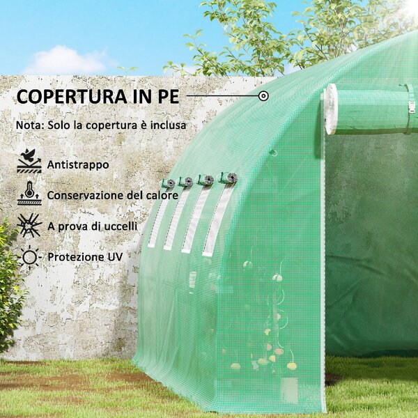 VivaGarden Telo Serra in PE con 8 Finestre, Porta Avvolgibile e Bordi Interrati 4x3x2 m colore Verde - GNZ539
