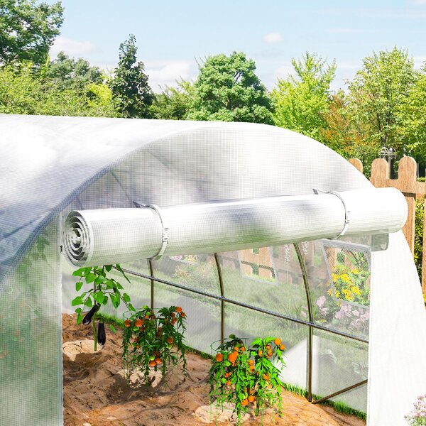VivaGarden Telo Serra in PE con 8 Finestre, Porta Avvolgibile e Bordi Interrati 4x3x2 m colore Bianco - WTZ538