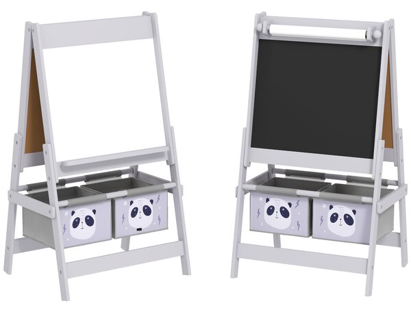 AIYAPLAY Lavagna per Bambini con Cavalletto 3 in 1 e 2 Contenitori, Età 3-8 anni, 54x46.5x93cm, Grigio | Aosom Italy
