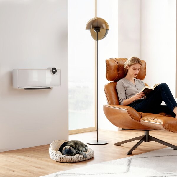 HOMCOM Stufa Ceramica Elettrica 2000W da Parete con 3 Modalità, Temperatura Regolabile, Timer e Telecomando, Bianco | Aosom Italy