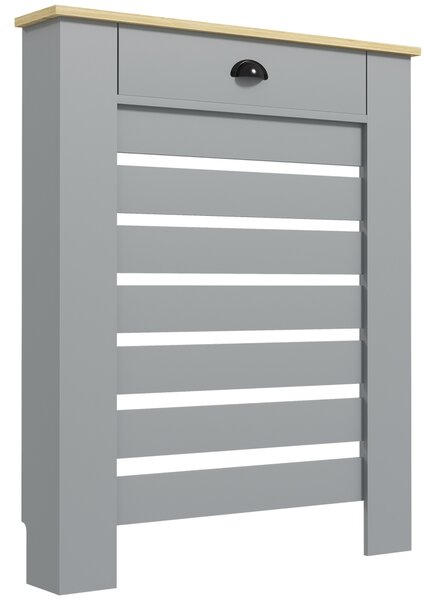 HOMCOM Copritermosifone in MDF a Doghe, Copricalorifero a Griglia con Cassetto, 78x19x95.5 cm, Grigio | Aosom Italy