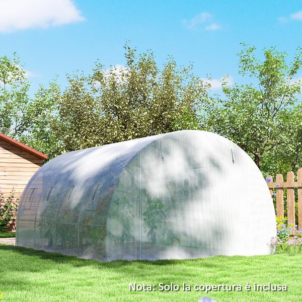 VivaGarden Telo Serra in PE con 8 Finestre, Porta Avvolgibile e Bordi Interrati 4x3x2 m colore Bianco - WTZ538