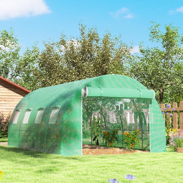 VivaGarden Telo Serra in PE con 8 Finestre, Porta Avvolgibile e Bordi Interrati 4x3x2 m colore Verde - GNZ539