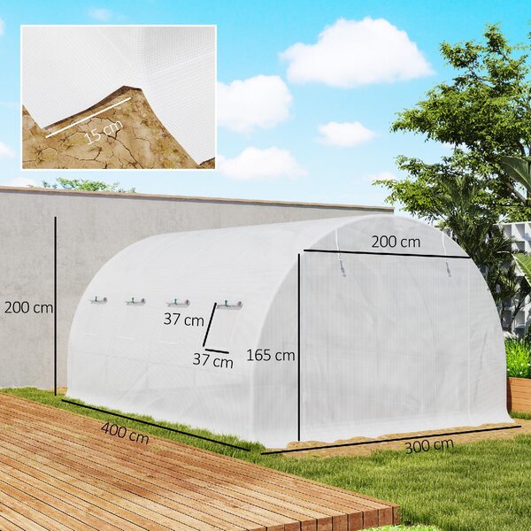VivaGarden Telo Serra in PE con 8 Finestre, Porta Avvolgibile e Bordi Interrati 4x3x2 m colore Bianco - WTZ538