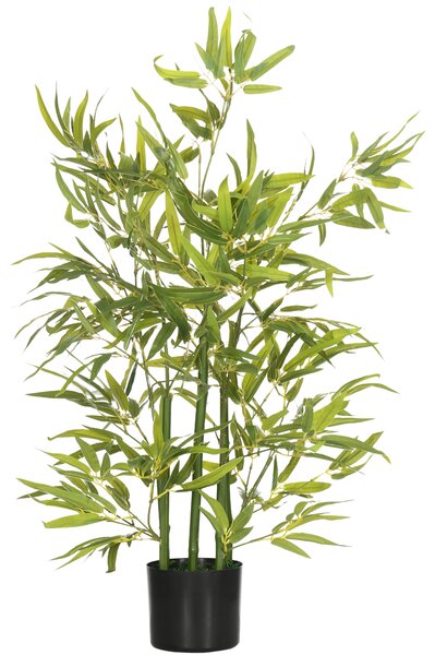 HOMCOM Pianta di Bambu Artificiale Alta 90 cm da 504 Foglie in PEVA e PP Verde con Vaso in Cemento Ø15x12.5 cm | Aosom Italy