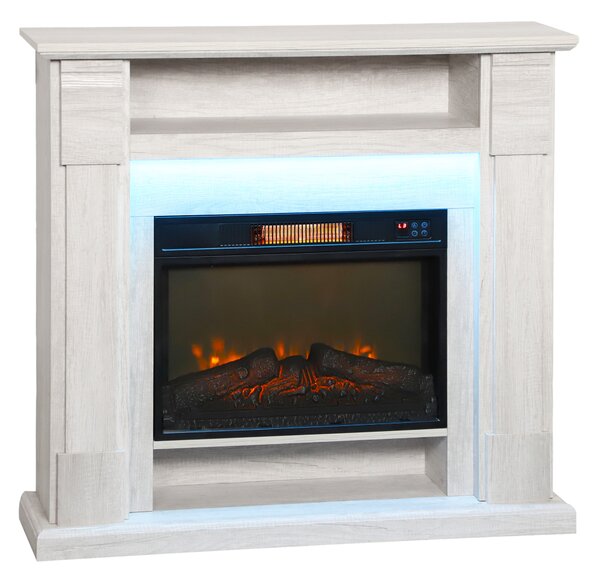 HOMCOM Camino Elettrico 1800W con Effetto Fiamma Regolabile e Telecomando, Ripiano e Timer, 105x27x97 cm, color Legno | Aosom Italy