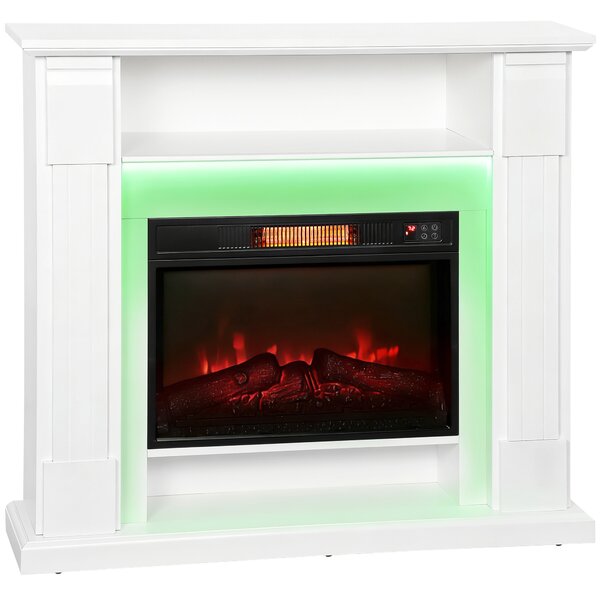 HOMCOM Camino Elettrico 1800W Regolabile con Fiamma 3D, Ripiano, Timer e Telecomando, 105x27x97 cm, Bianco | Aosom Italy