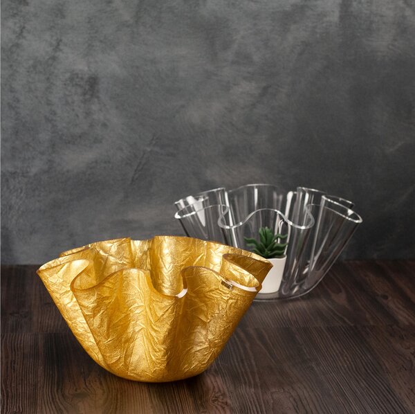Porta vaso contenitore in cristallo acrilico LIke Water Versione Big diametro 28xh16 cm spessore 5 mm colore oro