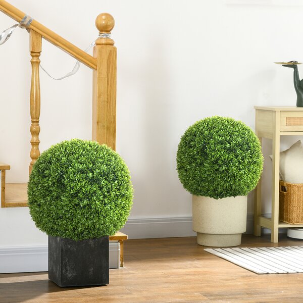 HOMCOM Set di 2 Piante Finte Sfera di Bosso Ø50cm, Piante Artificiali Decorative da Interno ed Esterno, Verde | Aosom Italy