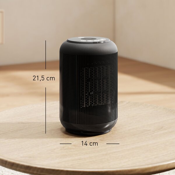 HOMCOM Stufa Elettrica a 3 Modalità, Riscaldatore Elettrico e Regolabile con Timer 24h, in PP e PA Ignifugo, 14x14x21.5 cm, Nero | Aosom Italy