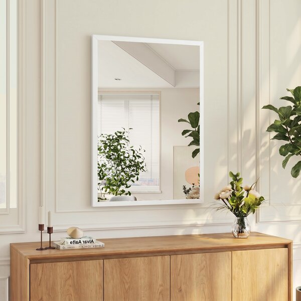 HOMCOM Specchio da Parete Rettangolare con Ganci, in Vetro e MDF, 50x70 cm, Bianco | Aosom Italy