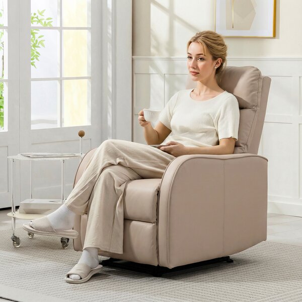 HOMCOM Poltrona Relax Manuale con Poggiapiedi e Reclinazione fino a 160°, Sedia in PU, 65x89x100cm, Marrone Chiaro | Aosom Italy