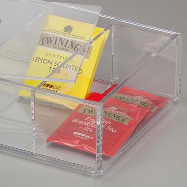 Portacialde in plexiglass con coperchio e 3 divisori ONLY TEA 22X16Xh7 cm Trasparente