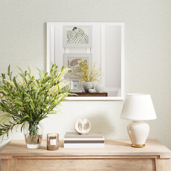 HOMCOM Specchio da Parete Rettangolare con Ganci, Specchio a Muro in Vetro e MDF, 50x50 cm, Bianco | Aosom Italy