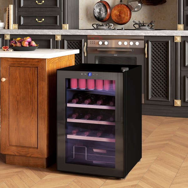 HOMCOM Cantinetta Frigo per Vino da 53L con Ripiani Regolabili per 12 Bottiglie e 25 Lattine, 43x45x64 cm, Nero | Aosom Italy