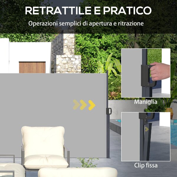 DecHome Tenda Laterale Retrattile 400x180 cm con Maniglia in Metallo Alluminio e Poliestere colore Grigio Chiaro - U5531LG