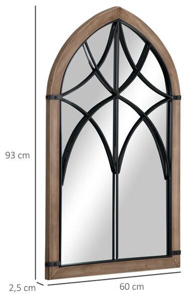 HOMCOM Specchio da Parete ad Arco con Dettagli Moderni e Ganci, in Legno e Vetro, 60x93 cm, Marrone e Nero | Aosom Italy