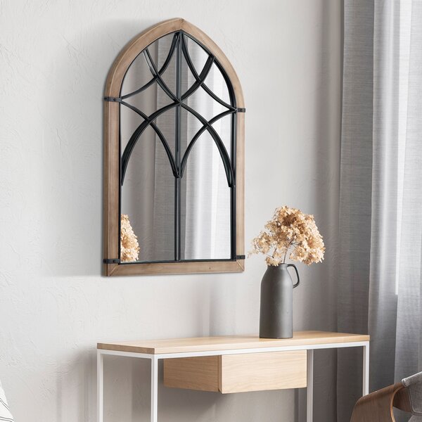 HOMCOM Specchio da Parete ad Arco con Dettagli Moderni e Ganci, in Legno e Vetro, 60x93 cm, Marrone e Nero | Aosom Italy