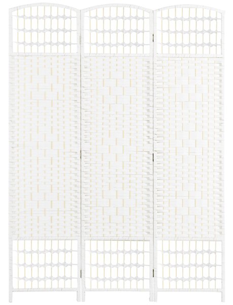HOMCOM Paravento a 3 Ante Pieghevole per Interni, Autoportante e Intrecciato, 120x170 cm, Bianco | Aosom Italy