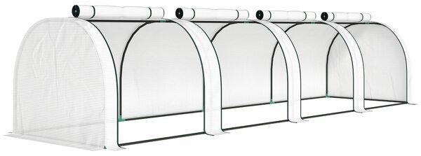 Outsunny Serra a Tunnel in Acciaio e Plastica Impermeabile Anti UV con 4 Porte, 395x100x80 cm, Bianco | Aosom Italy