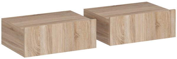 HOMCOM Set di 2 Comodini Sospesi Moderni con Cassetto in Legno, 40x30x15cm, Rovere | Aosom Italy