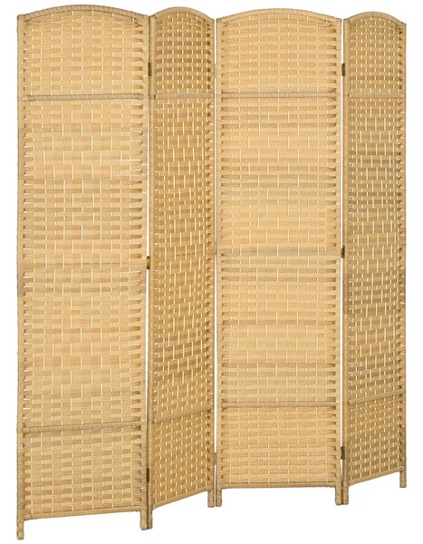 HOMCOM Paravento da Interno a 4 Pannelli Pieghevole, 180x180 cm Intrecciato in PP e Legno di Pino, Effetto Naturale | Aosom Italy