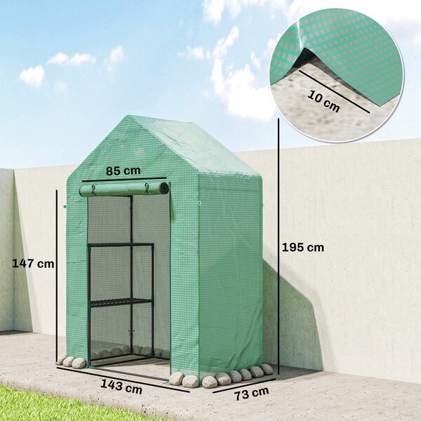 Outsunny Serra da Giardino 143 x 73 x 195 cm con Scaffale a 2 Ripiani, Verde | Aosom Italy