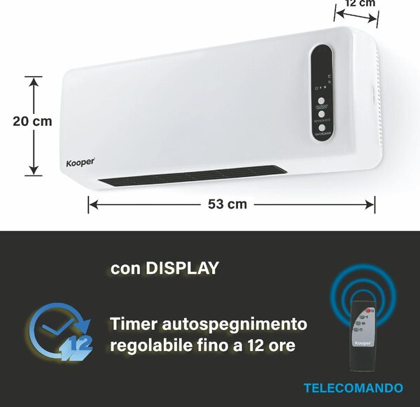 DCG Termoconvettore a parete Stufa elettrica per Riscaldamento Potenza 2000 Watt con Timer e Telecomando - TCM55T