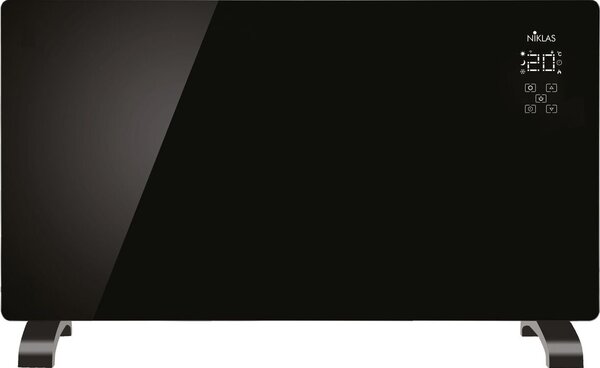 Niklas Termoconvettore Stufa Elettrica da Parete e Appoggio Potenza 2000 Watt in Vetro colore Nero - NIK539111