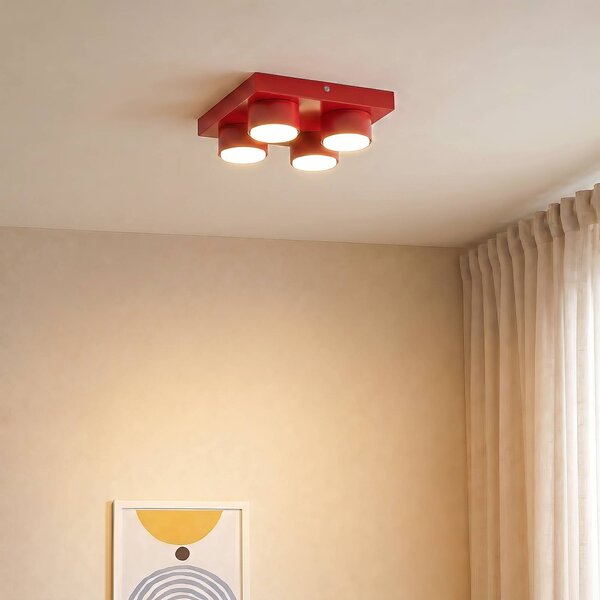 Plafoniera soffitto Brix TK Lighting, dimmerabile, Rosso, Soggiorno / Sala da pranzo, Metallo, Moderno, Plafoniera
