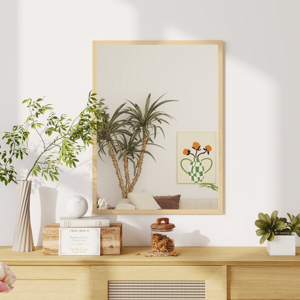 HOMCOM Specchio da Parete Rettangolare con Ganci, in Vetro e MDF, 60x80 cm, Color Legno | Aosom Italy
