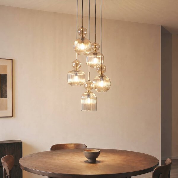 Lampada a sospensione Sophia TK Lighting, dimmerabile, Alluminio / Grigio / Zincato, Soggiorno / Sala da pranzo, Vetro, Moderno, Lampada a sospensione