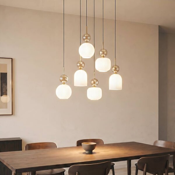 Lampada a sospensione Sophia TK Lighting, dimmerabile, Bianco / Opale, Soggiorno / Sala da pranzo, Vetro, Moderno, Lampada a sospensione