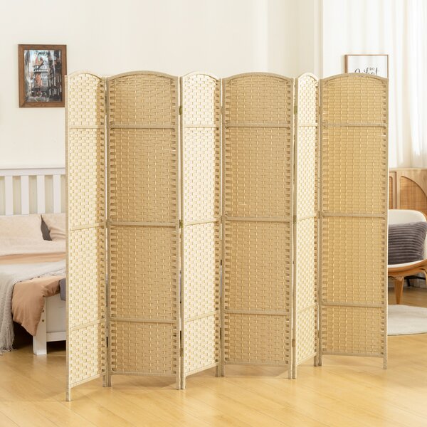 HOMCOM Paravento Divisorio da Interni Pieghevole a 6 Ante Intrecciato, 240x170 cm, Beige | Aosom Italy