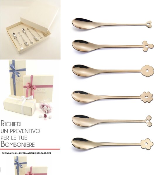 Cucchiaini Espresso e Moka CADEAU SAHARA in acciaio 18.10 AISI430 112 mm set 6 pezzi brunito oro opaco in confezione bomboniera