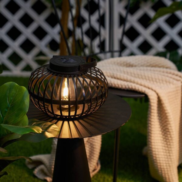 Pauleen Lampada da tavolo solare a LED SUNSHINE BLISS nera 17 cm IP44, Nero, bambù, Giovanile