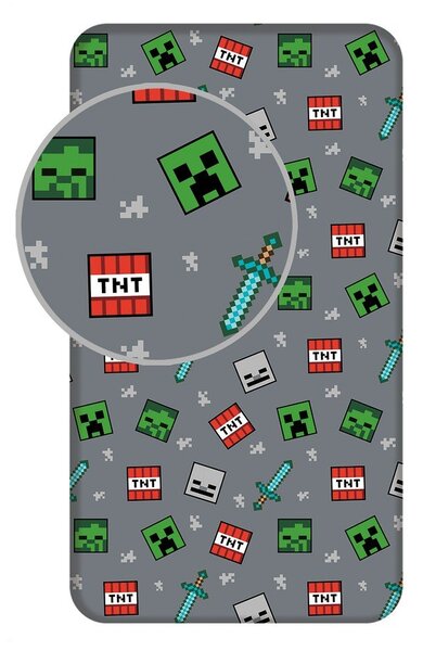 Lenzuolo con angoli per bambini grigio in cotone per letto singolo 90x200 cm Minecraft "We got this" – Jerry Fabrics