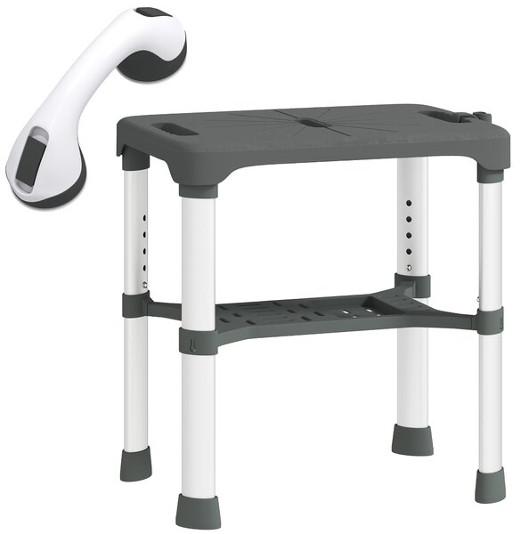 HOMCOM Sgabello per Doccia in Alluminio con Mensola Integrato, Altezza Regolabile 5 Livelli, Portata 150kg, Grigio | Aosom Italy