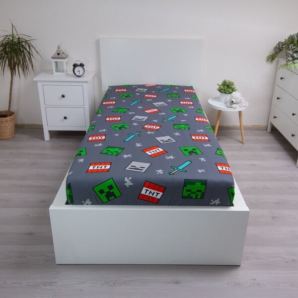 Lenzuolo con angoli per bambini grigio in cotone per letto singolo 90x200 cm Minecraft "We got this" – Jerry Fabrics