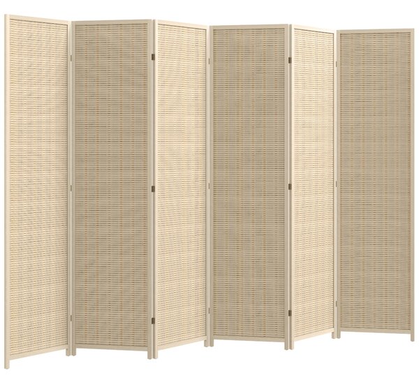 HOMCOM Paravento da Interno a 6 Ante Pieghevole in Legno e Bambù Altezza 180cm, Colore Naturale | Aosom Italy