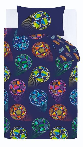Set copripiumino e federa da bambini blu per letto matrimoniale 200x200 cm Bright Football – Catherine Lansfield