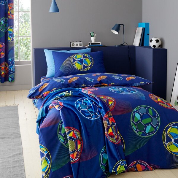 Set copripiumino e federa da bambini blu per letto matrimoniale 200x200 cm Bright Football – Catherine Lansfield