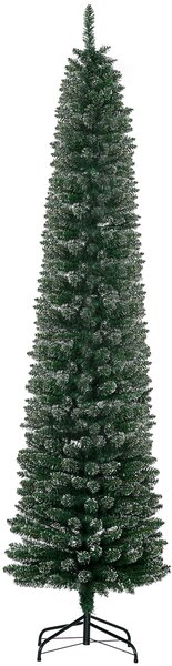 Albero di Natale Innevato Slim Ø56x225 cm con 624 Rami Base Rimovibile e Pieghevole in PVC Verde
