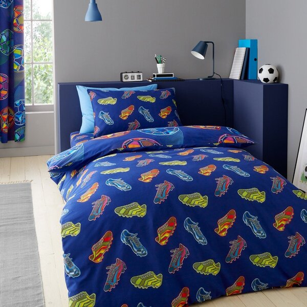 Set copripiumino e federa da bambini blu per letto matrimoniale 200x200 cm Bright Football – Catherine Lansfield