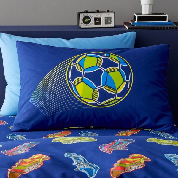 Set copripiumino e federa da bambini blu per letto matrimoniale 200x200 cm Bright Football – Catherine Lansfield