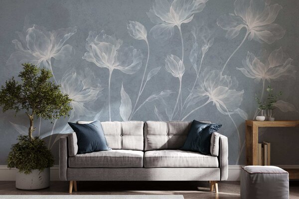 Carta da parati Fiori eleganti e vaporosi, con petali traslucidi disposti a strati su lunghi steli, Carta da parati Floreale, w05579v2 : Uwalls.it